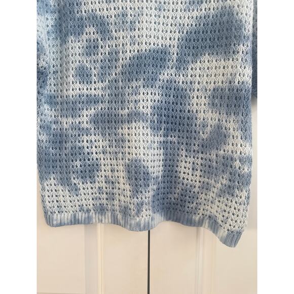 Marled Reunited Clothing Blue and White Tie Dye Open Knit Crochet Sweater Shirt - Picture 5 of 6
